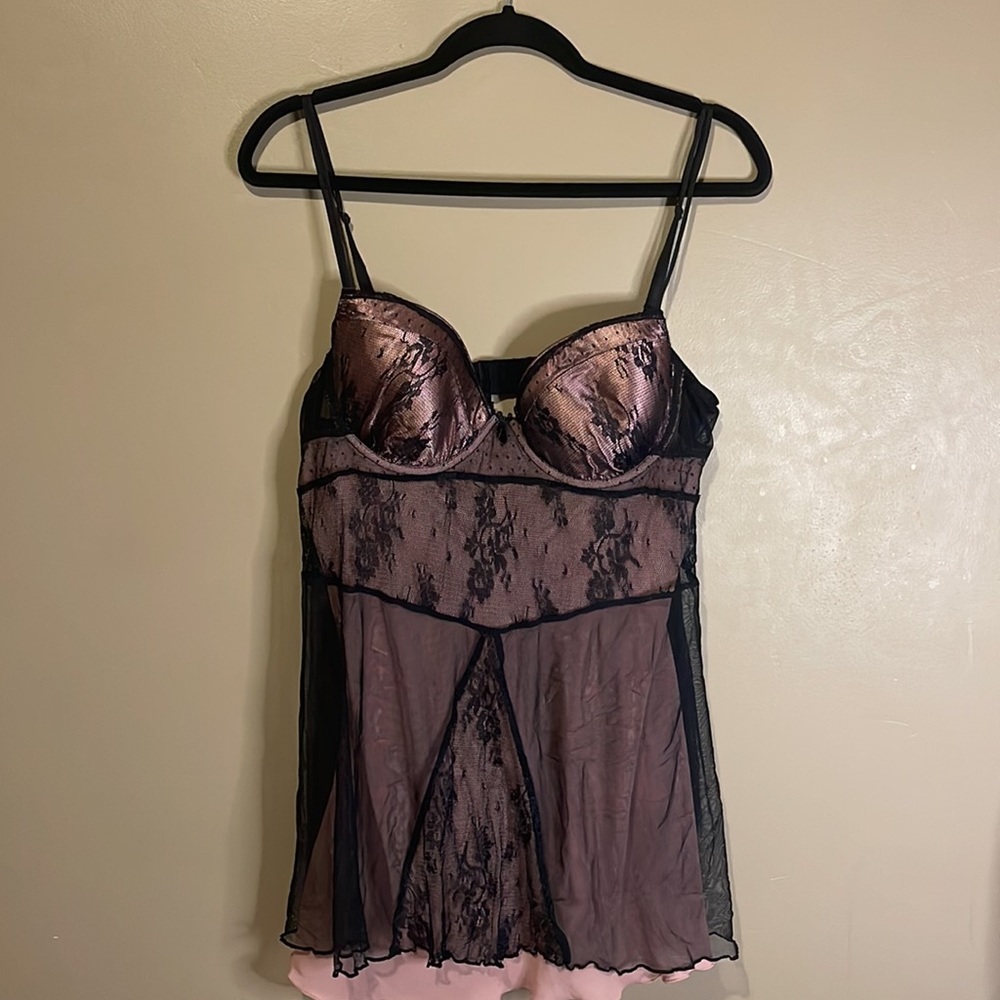 California Dynasty Pink Black Nightgown Nightie Size XL